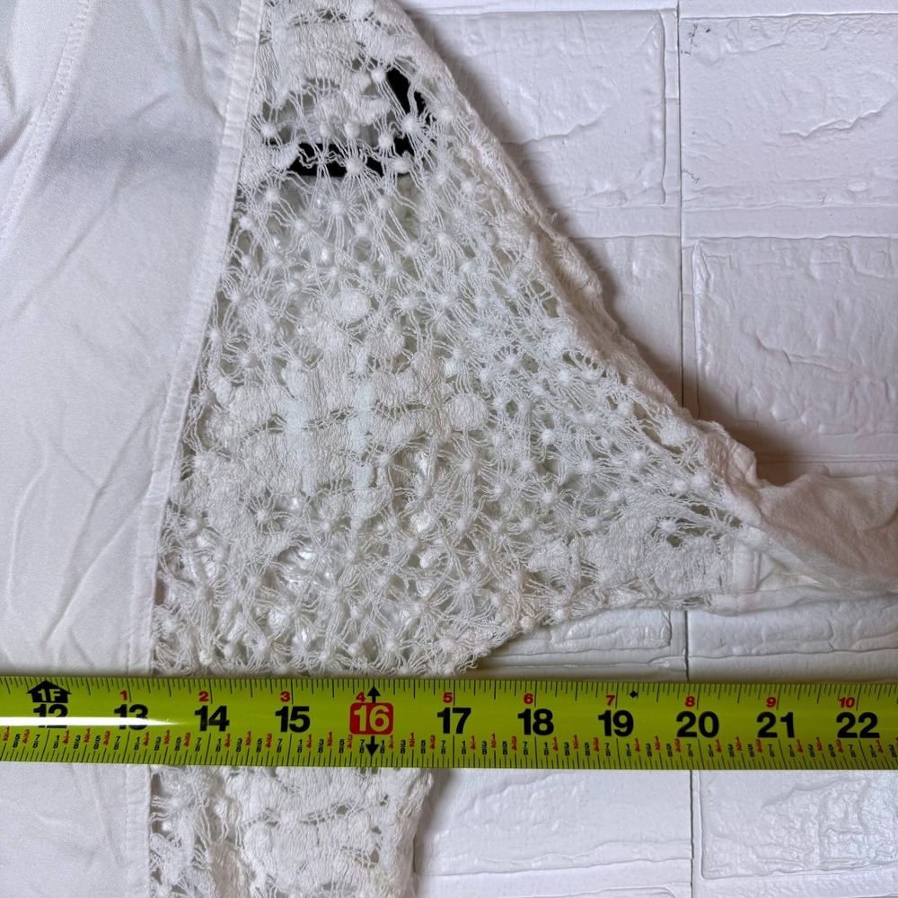 XCVI V-Neck Top Womens Large White Crochet Lace Panel 3/4 Sleeve Boho - Picture 5 of 6